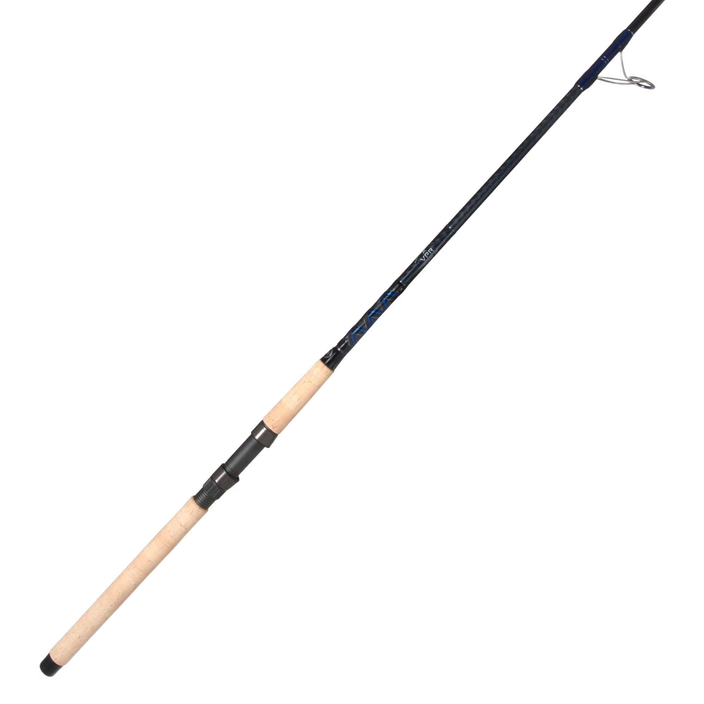 VPR boat spinning rod with cork grip on white background