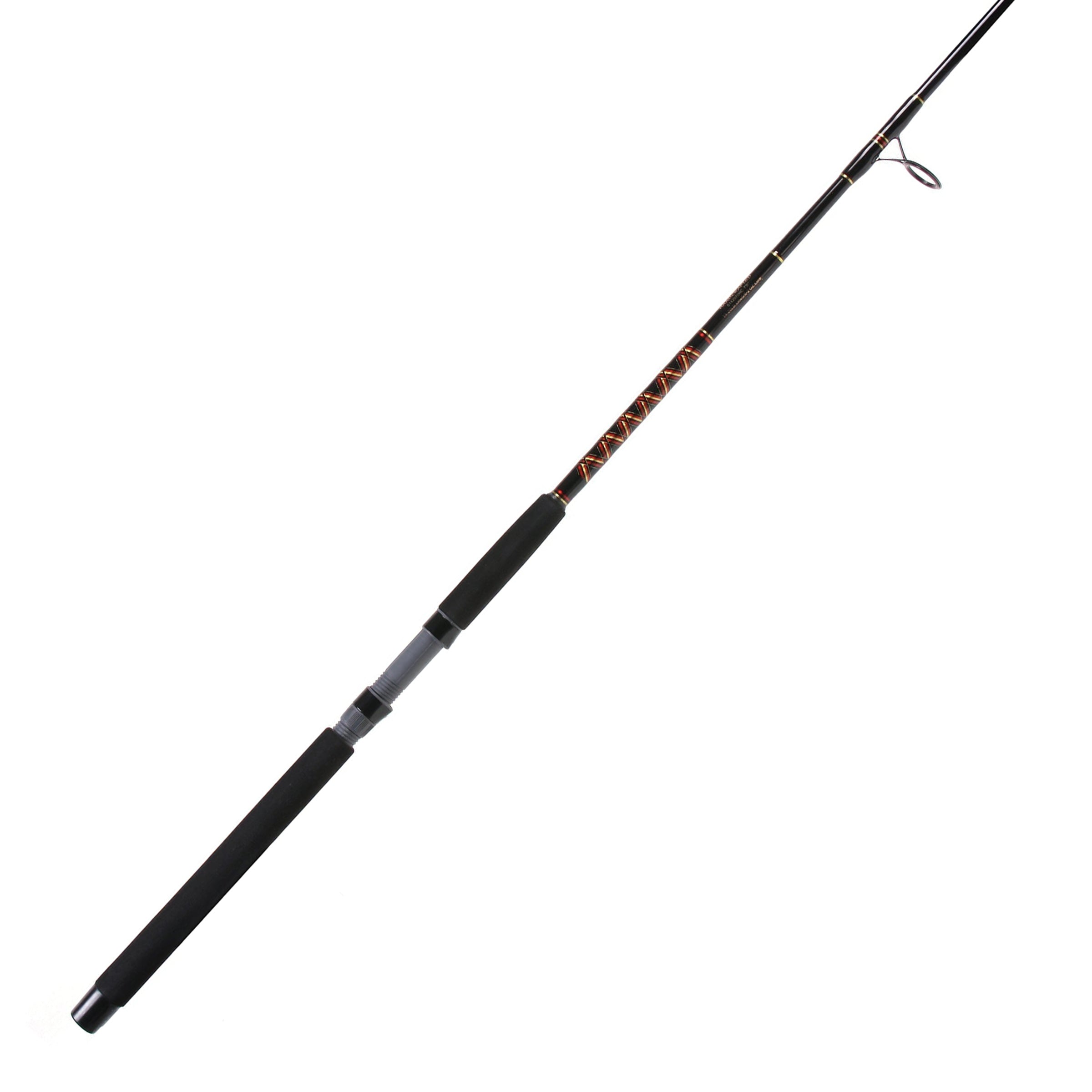 Handcrafted boat spinning rod on white background