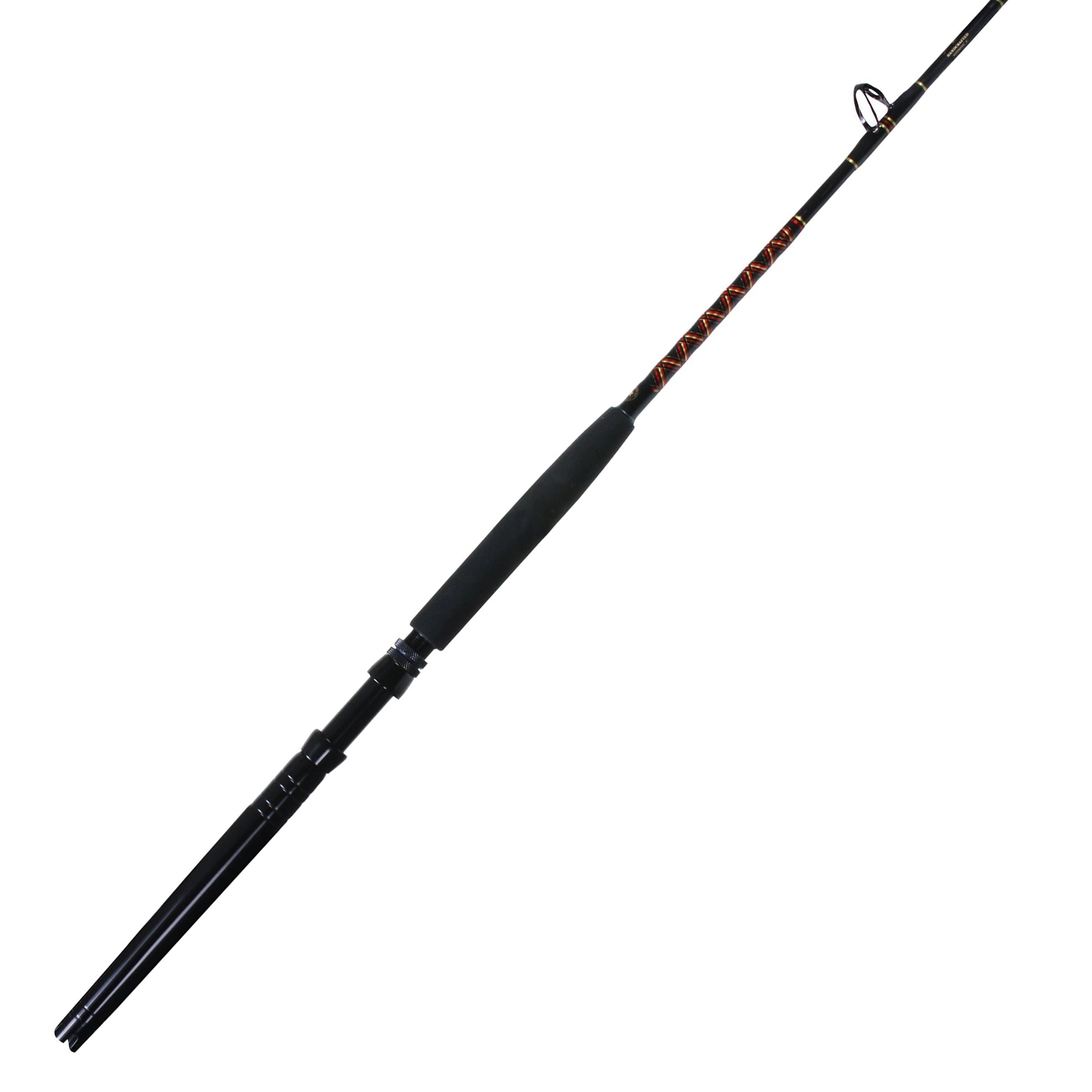 Handcrafted stand-up rod with aluminum butt on white background