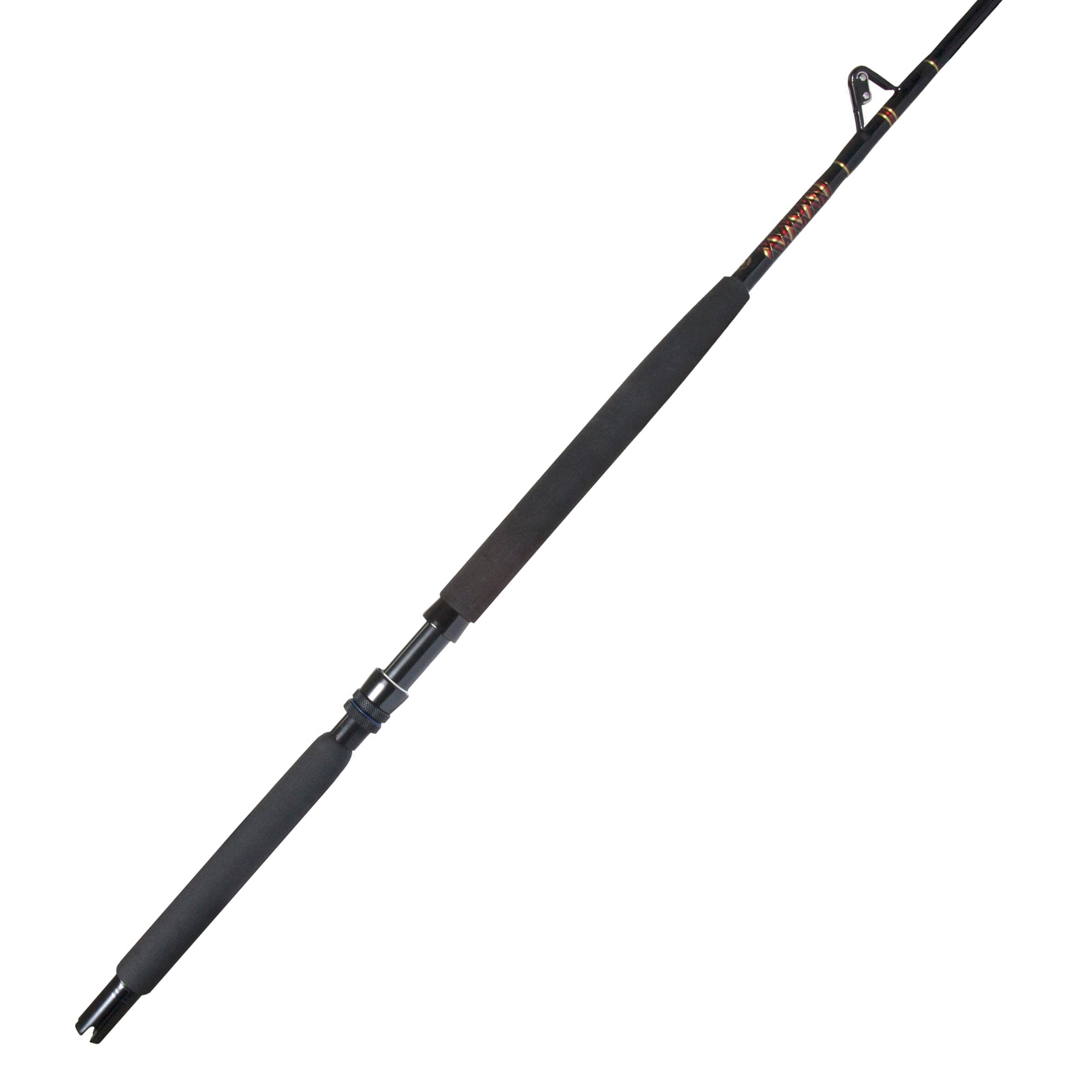 Handcrafted stand-up conventional rod with powerbutt on white background