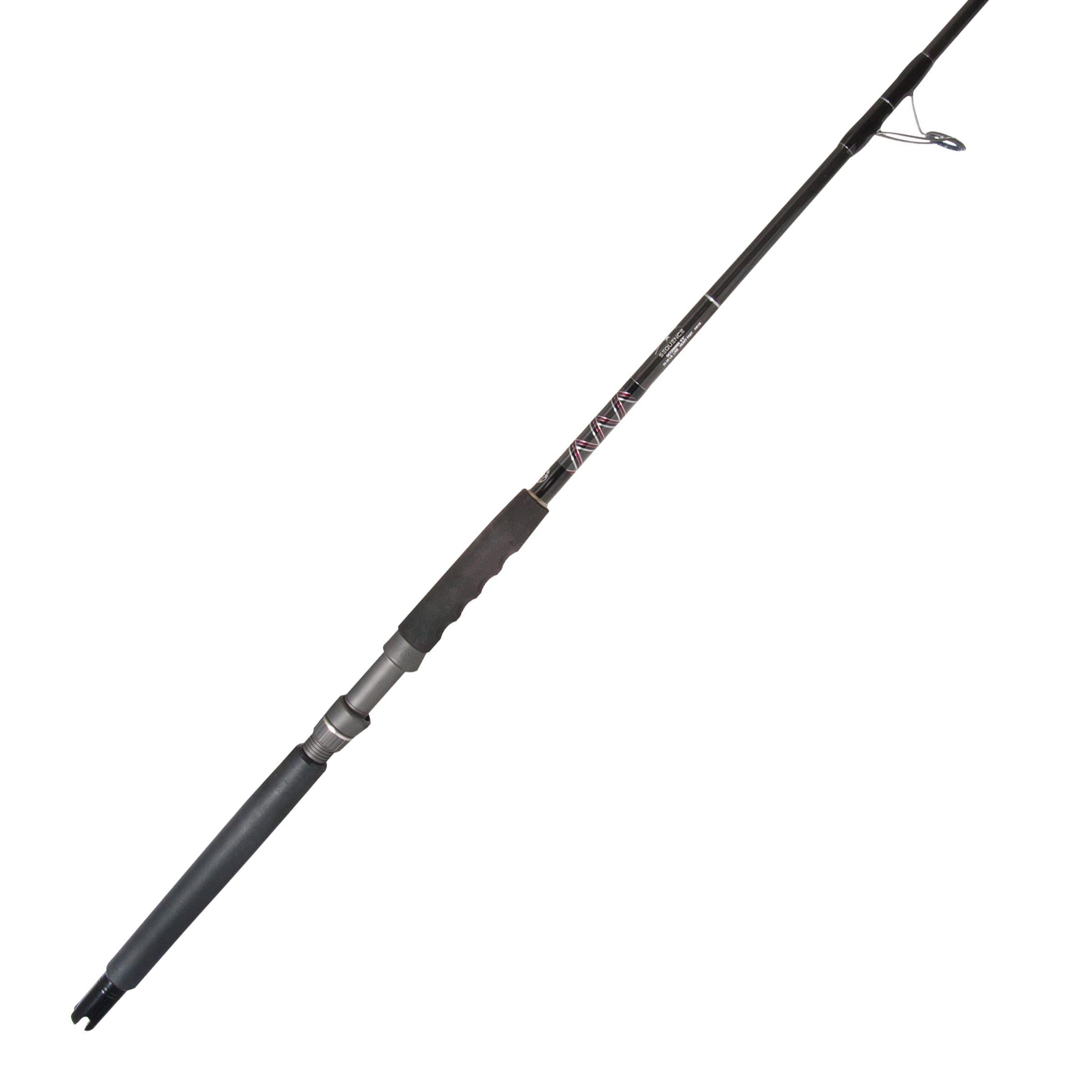 Sequence boat spinning rod with EVA grips on white background